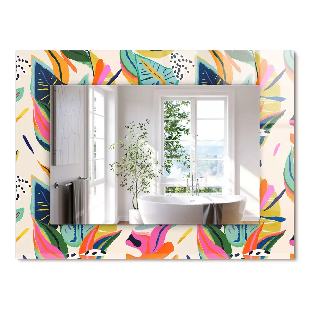 Miroir rectangulaire à cadre imprimé motif feuilles colorées