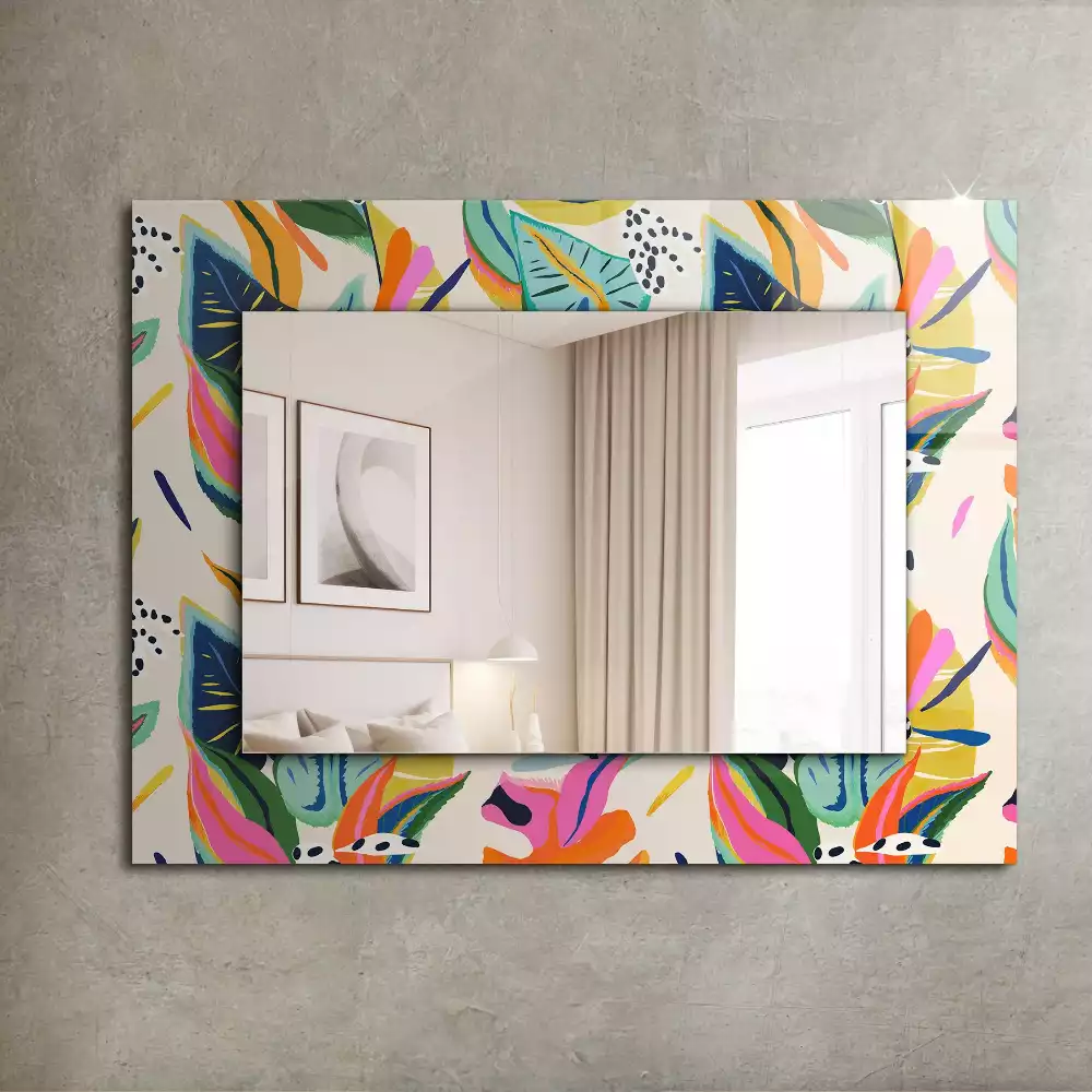 Miroir rectangulaire à cadre imprimé motif feuilles colorées