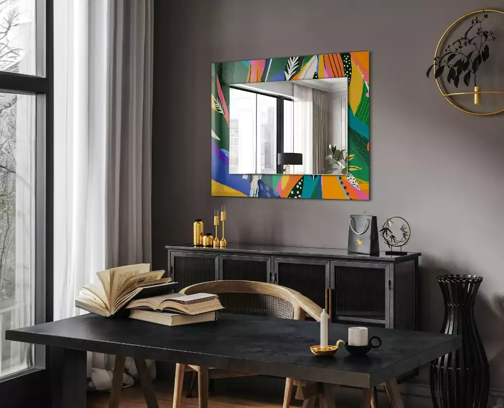 Miroir rectangulaire décoratif motif abstrait coloré