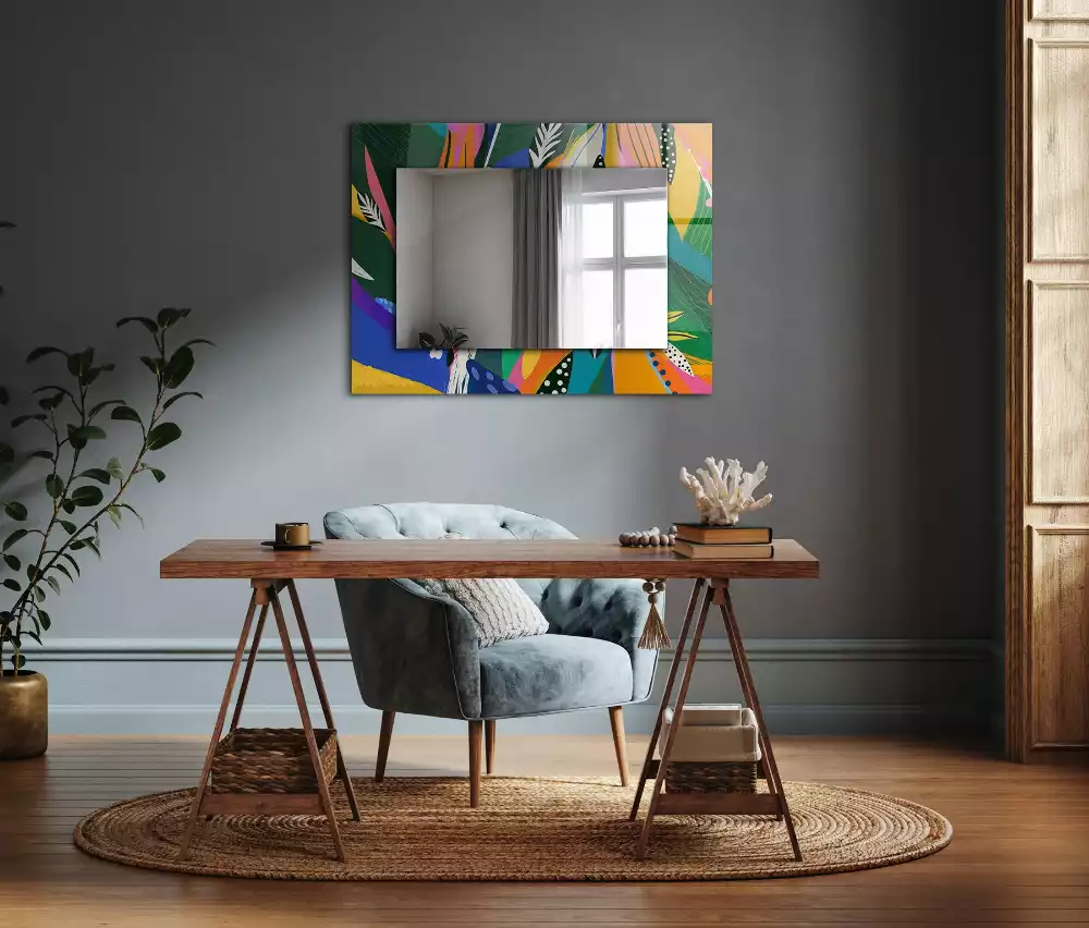 Miroir rectangulaire décoratif motif abstrait coloré