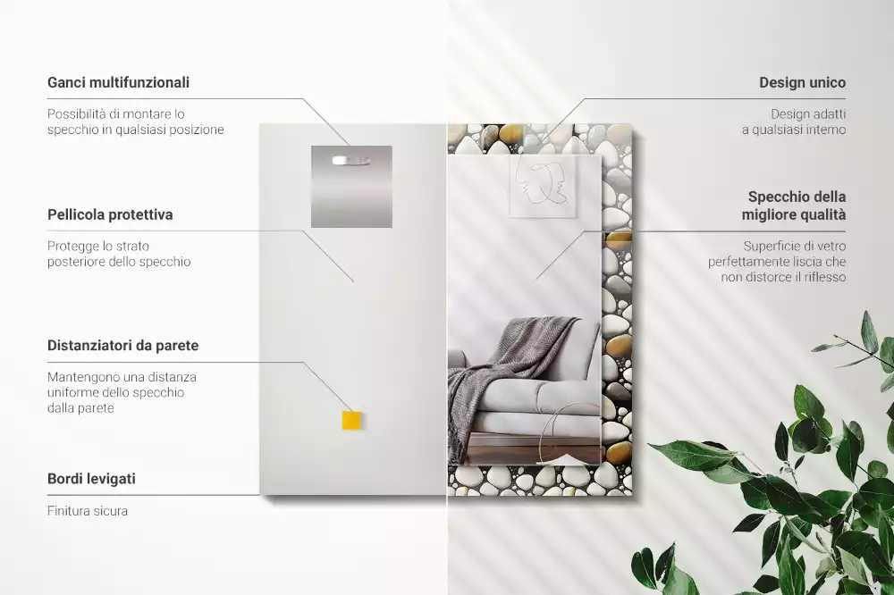 Miroir rectangulaire décoratif imprimé structure de motif rocheux