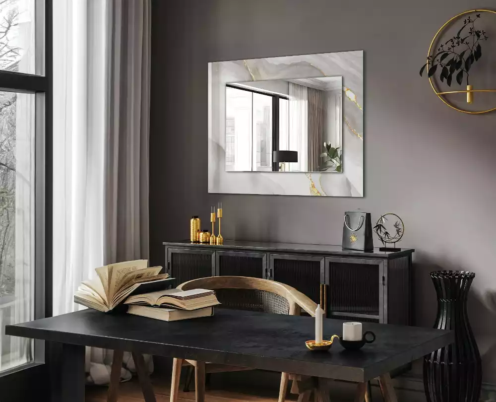 Miroir rectangulaire avec cadre imprimé marbre gris