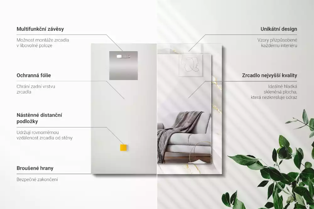 Miroir rectangulaire avec cadre imprimé marbre gris