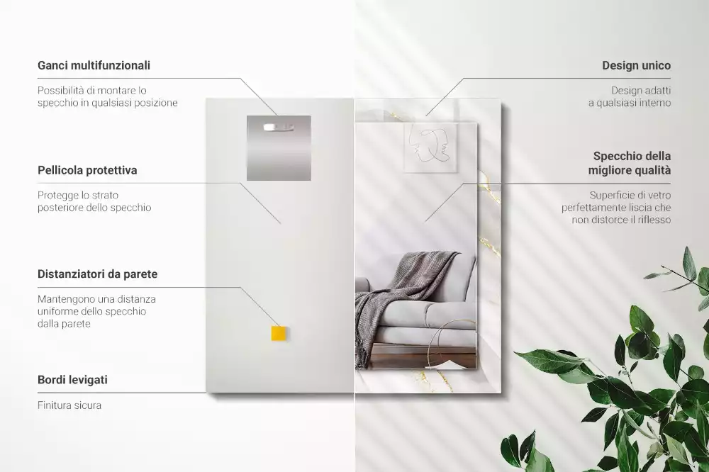 Miroir rectangulaire avec cadre imprimé marbre gris