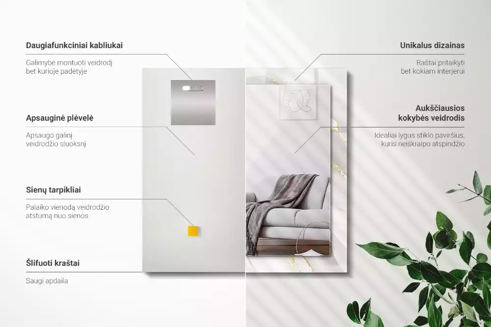 Miroir rectangulaire avec cadre imprimé marbre gris