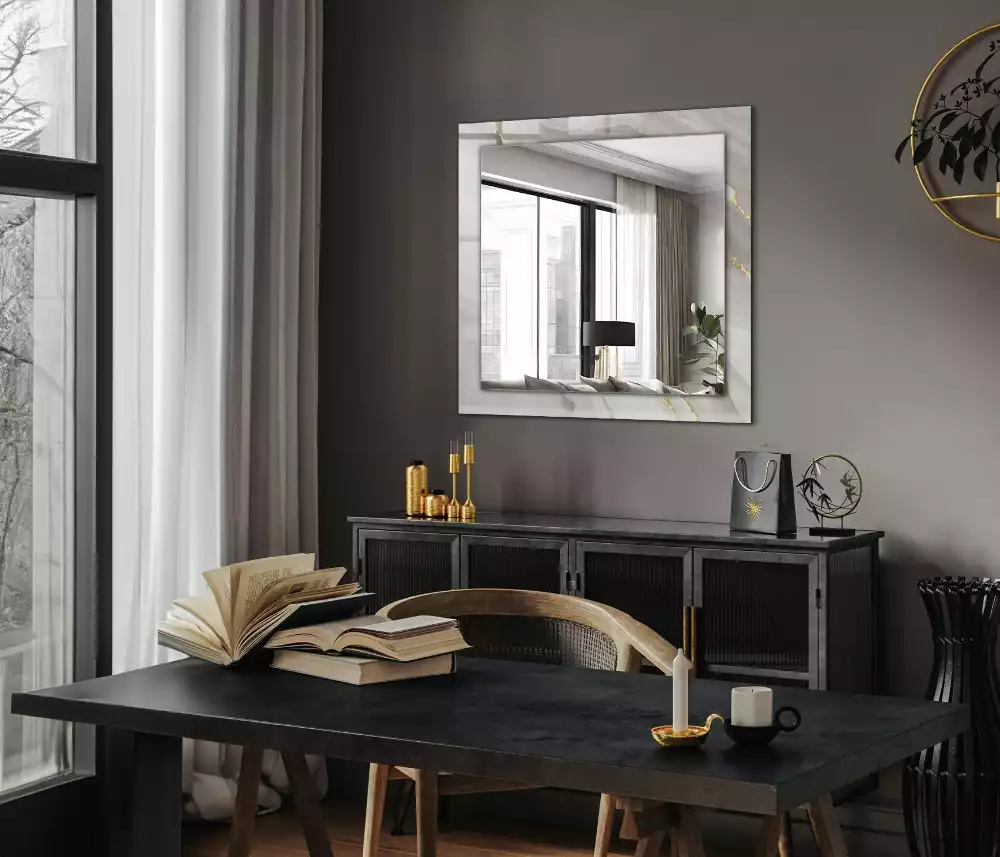 Miroir rectangulaire avec cadre imprimé marbre gris