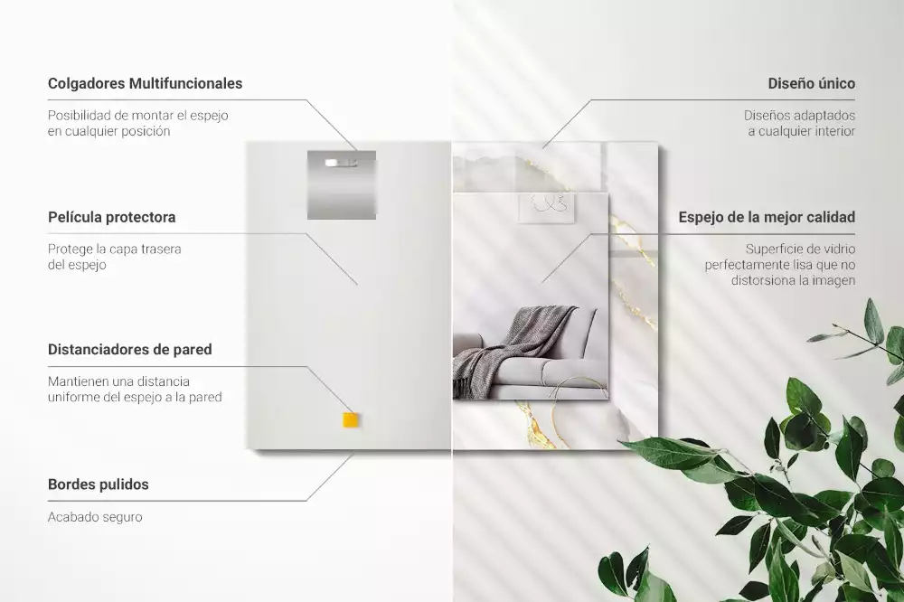 Miroir rectangulaire avec cadre imprimé marbre gris