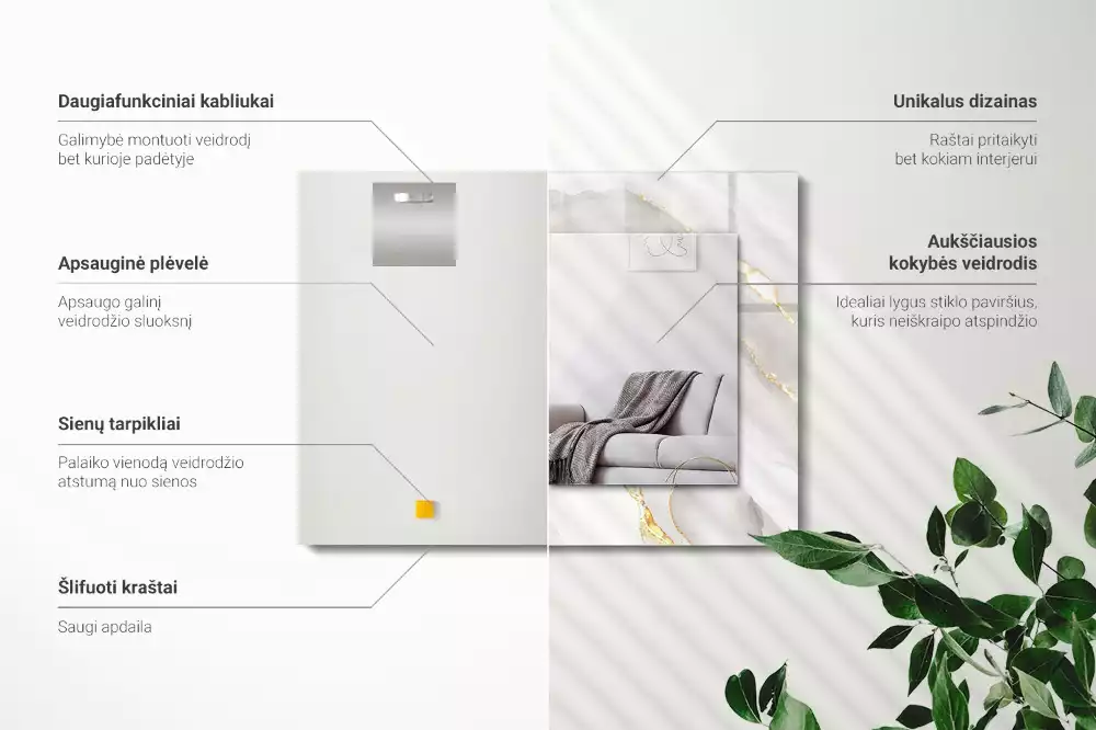 Miroir rectangulaire avec cadre imprimé marbre gris