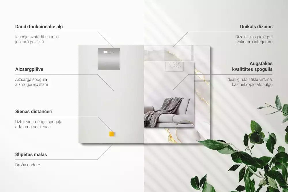 Miroir rectangulaire avec cadre imprimé marbre gris