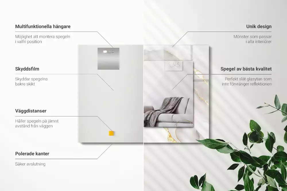 Miroir rectangulaire avec cadre imprimé marbre gris