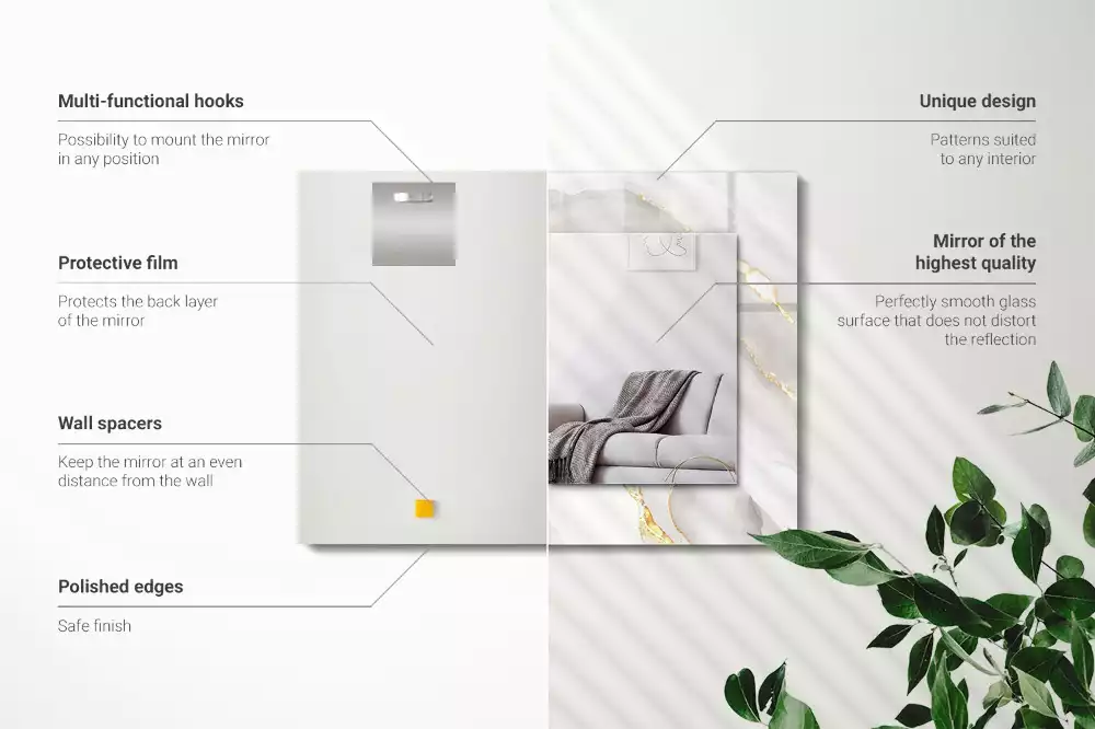 Miroir rectangulaire avec cadre imprimé marbre gris