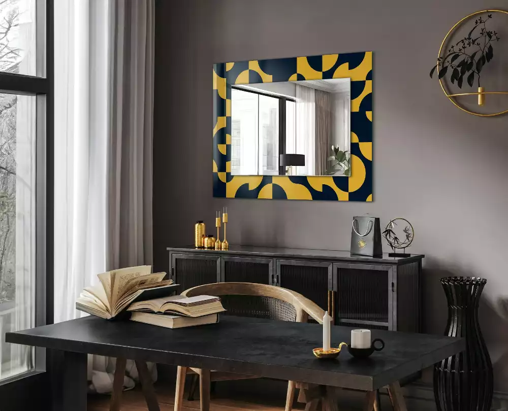 Miroir rectangulaire à cadre imprimé motif géométrique abstrait