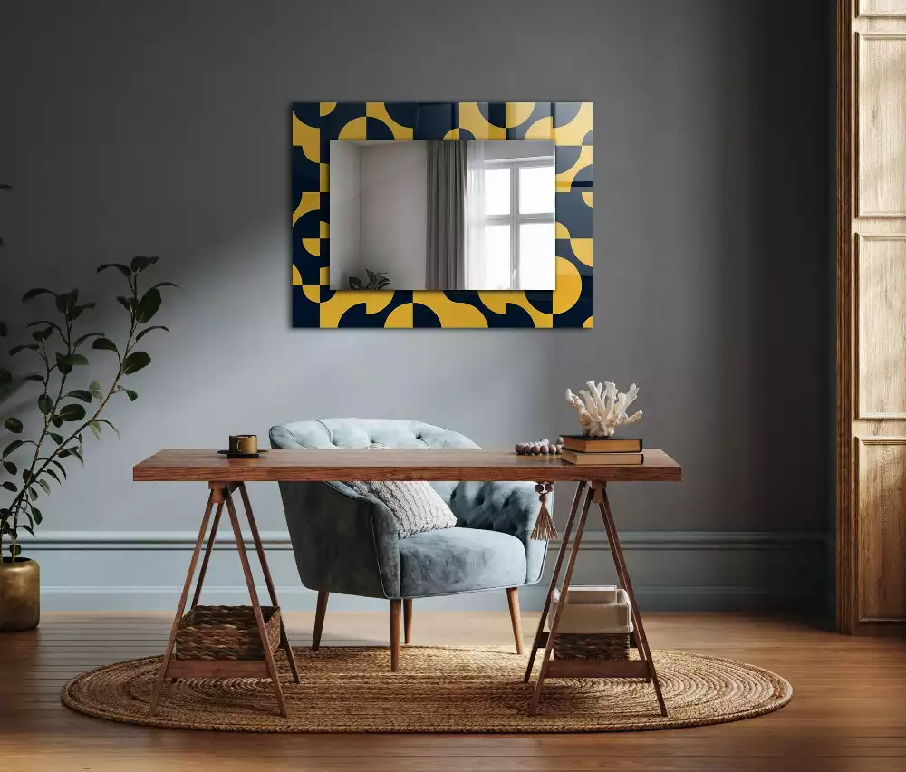 Miroir rectangulaire à cadre imprimé motif géométrique abstrait