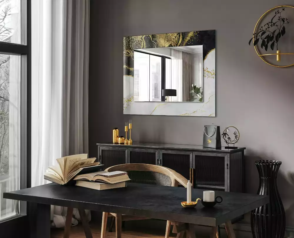 Miroir rectangulaire décoratif imprimé art abstrait doré