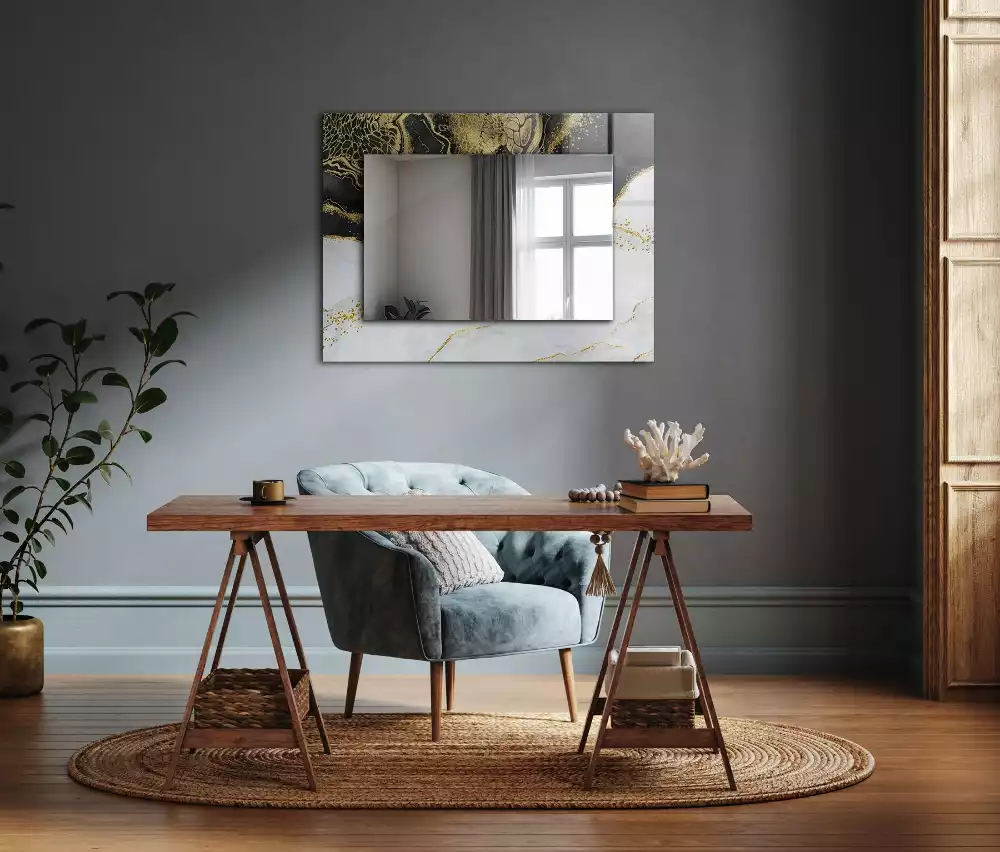 Miroir rectangulaire décoratif imprimé art abstrait doré