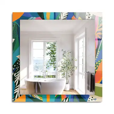 Miroir rectangulaire avec cadre imprimé fleurs abstraites colorées