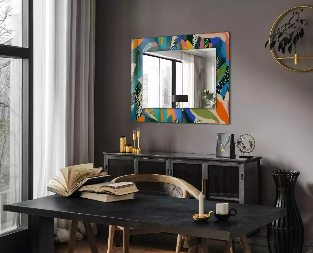 Miroir rectangulaire avec cadre imprimé fleurs abstraites colorées
