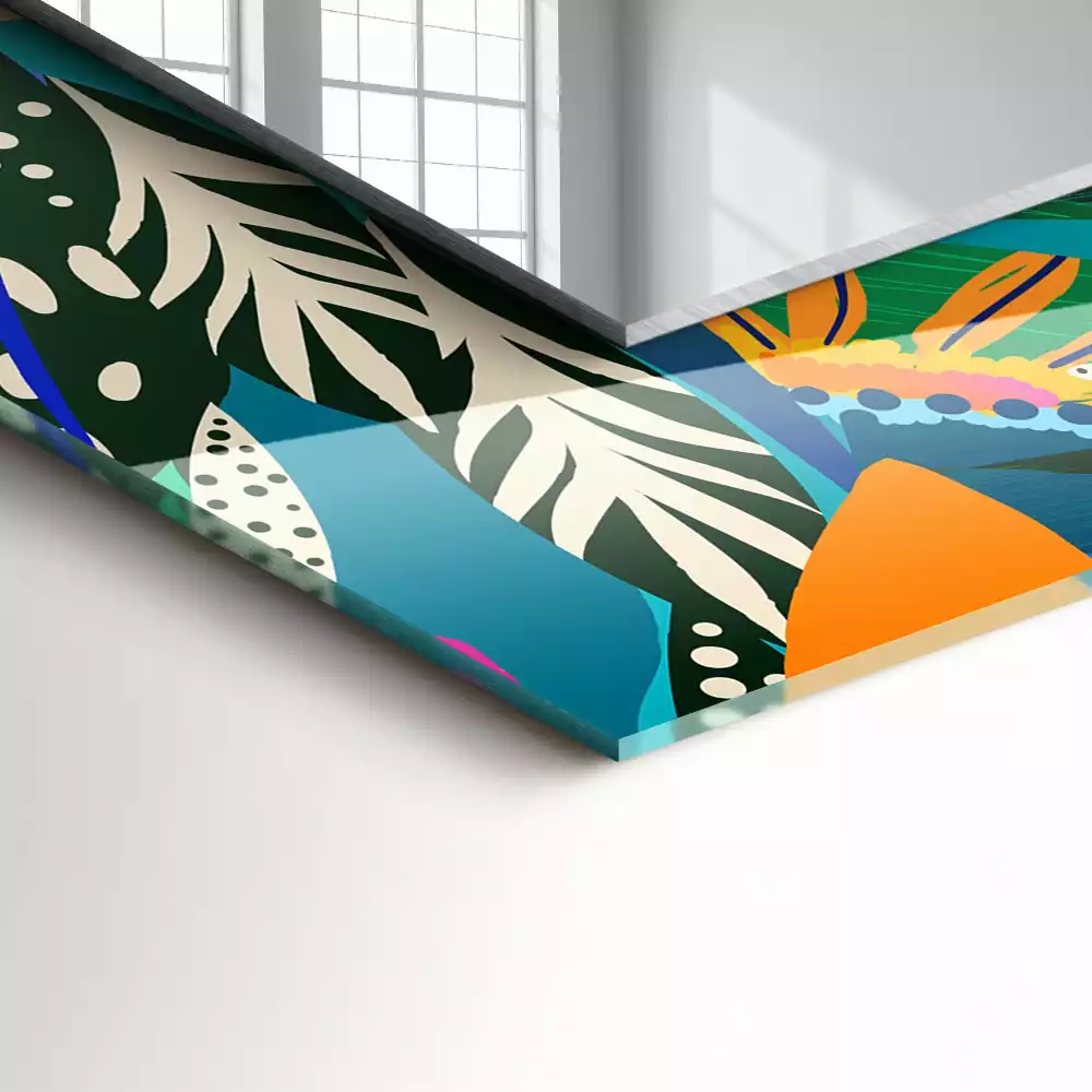 Miroir rectangulaire avec cadre imprimé fleurs abstraites colorées