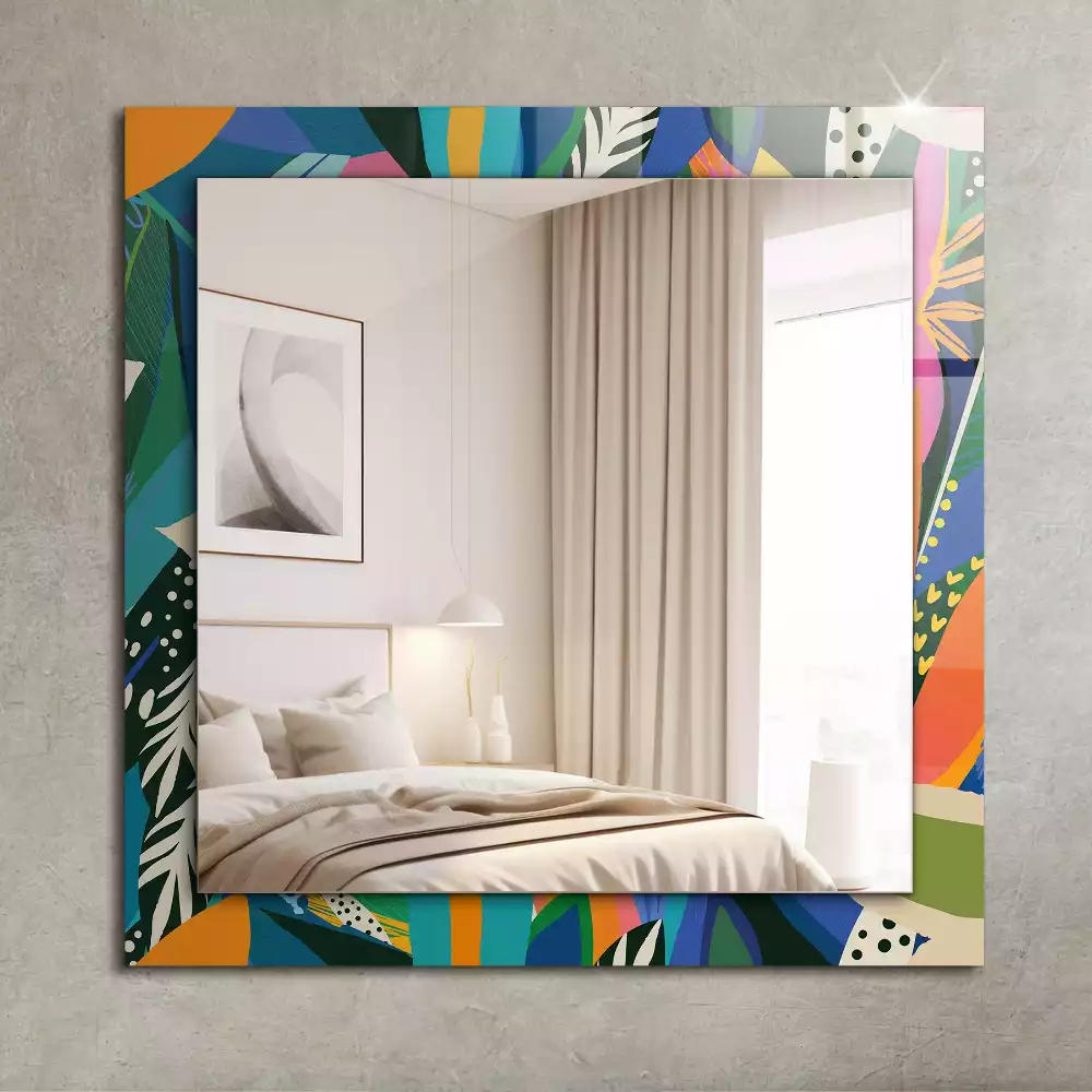 Miroir rectangulaire avec cadre imprimé fleurs abstraites colorées