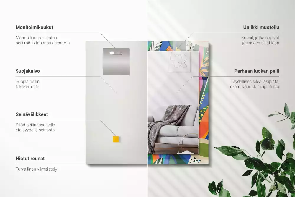 Miroir rectangulaire avec cadre imprimé fleurs abstraites colorées
