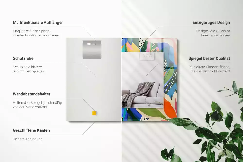 Miroir rectangulaire avec cadre imprimé fleurs abstraites colorées