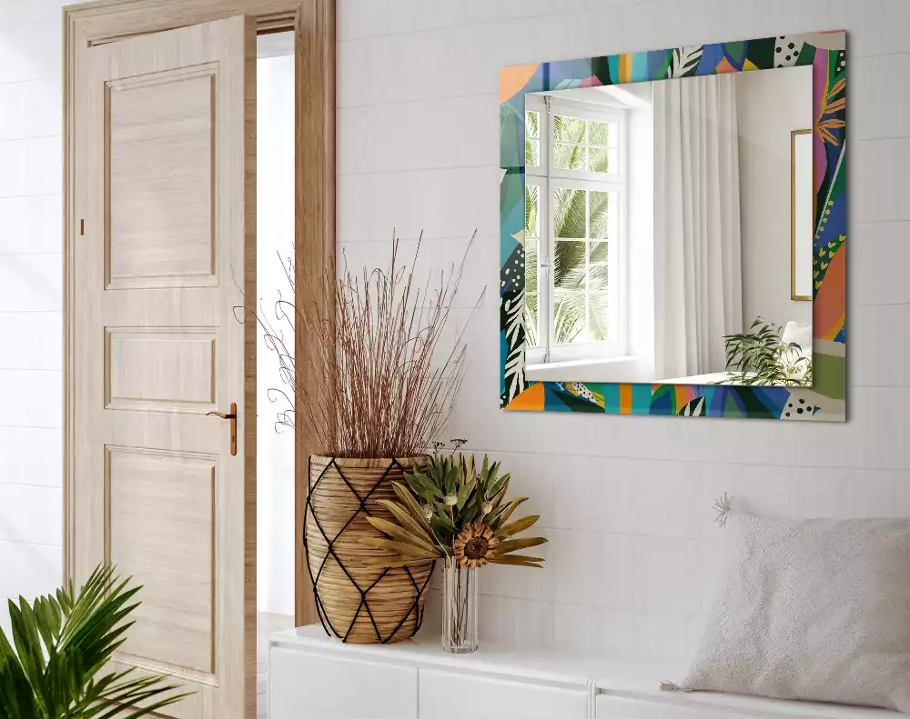 Miroir rectangulaire avec cadre imprimé fleurs abstraites colorées