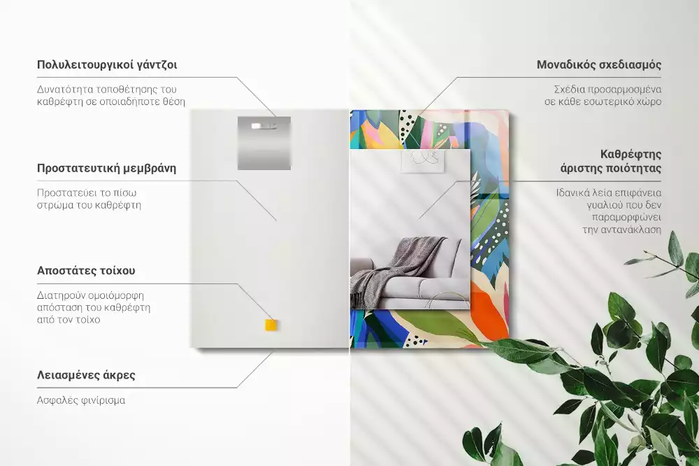 Miroir rectangulaire avec cadre imprimé fleurs abstraites colorées