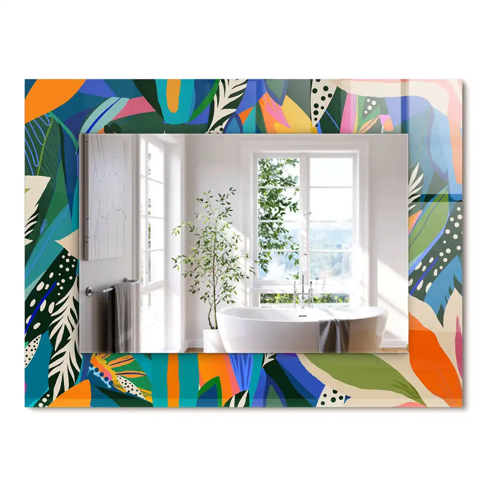 Miroir rectangulaire avec cadre imprimé fleurs abstraites colorées