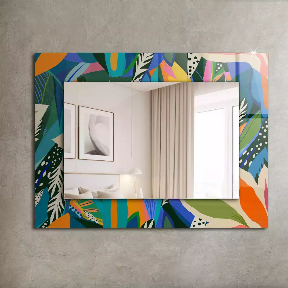 Miroir rectangulaire avec cadre imprimé fleurs abstraites colorées