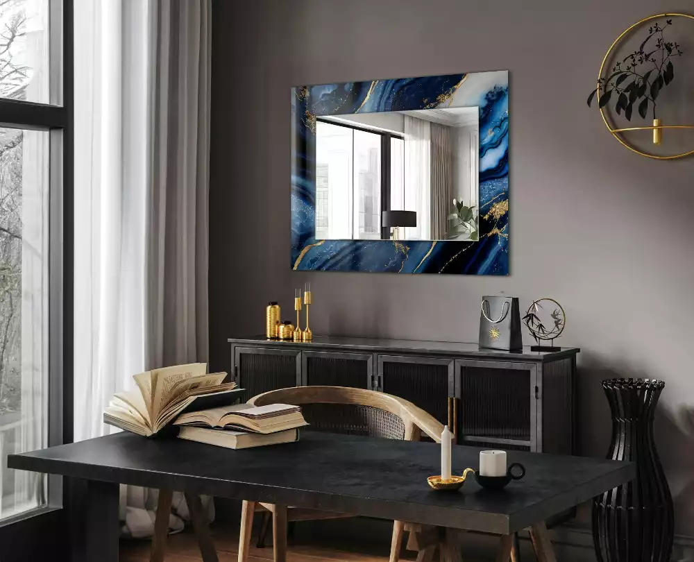 Miroir rectangulaire à cadre imprimé art abstrait marbré