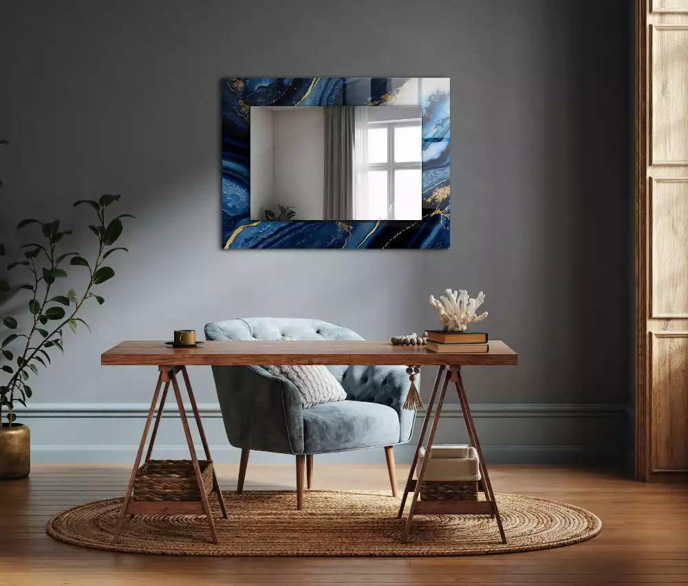 Miroir rectangulaire à cadre imprimé art abstrait marbré