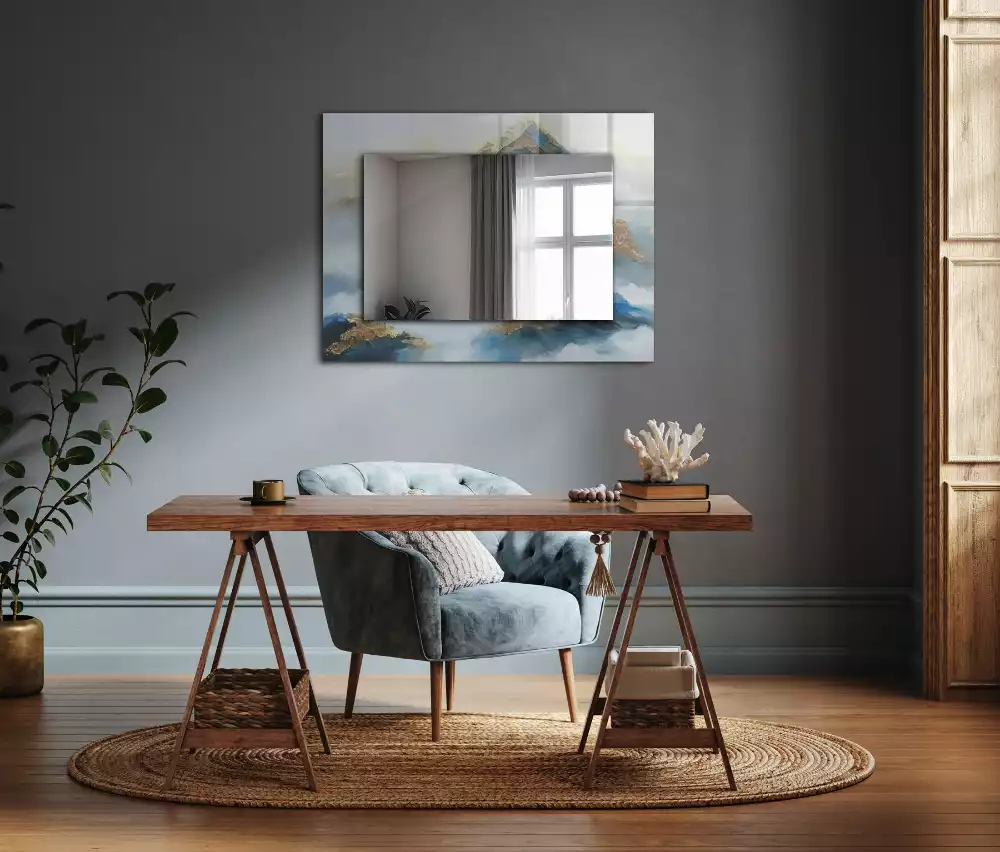 Miroir rectangulaire décoratif montagnes dans la brume