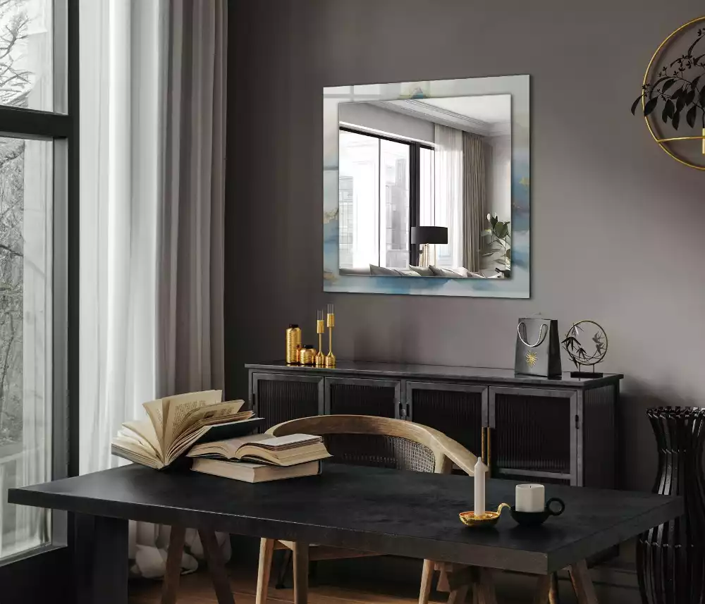Miroir rectangulaire décoratif montagnes dans la brume