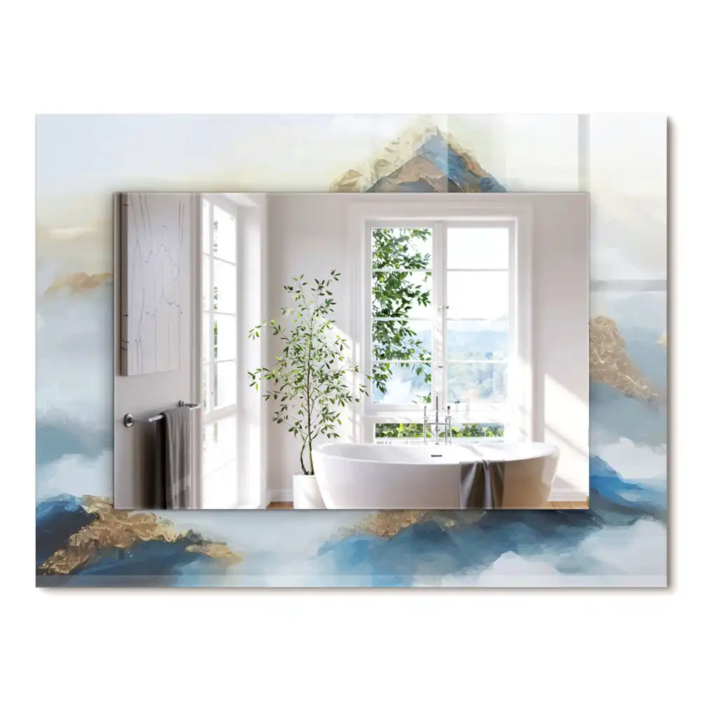 Miroir rectangulaire décoratif montagnes dans la brume
