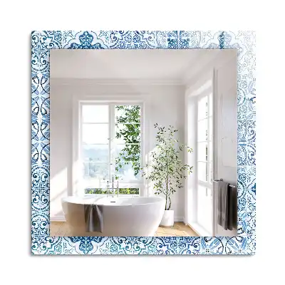 Miroir rectangulaire imprimé carreaux décoratifs bleu clair