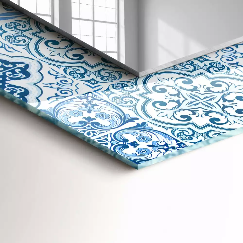 Miroir rectangulaire imprimé carreaux décoratifs bleu clair