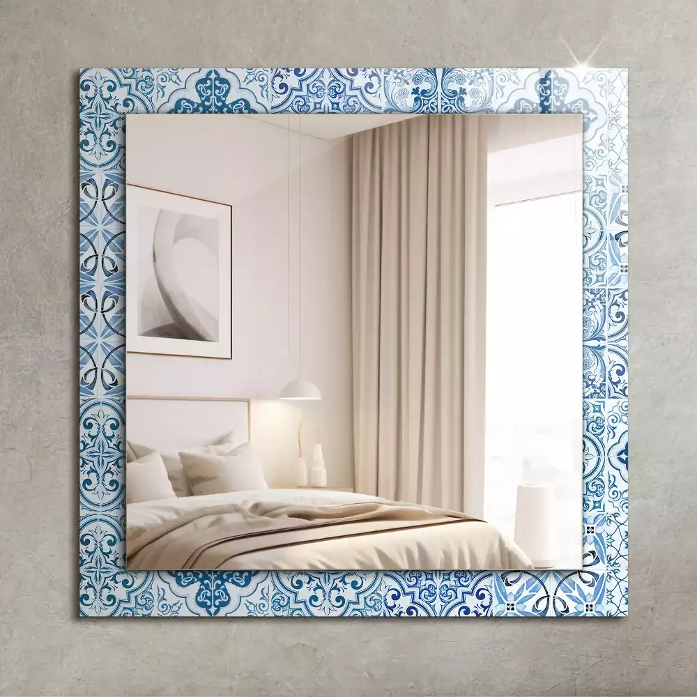 Miroir rectangulaire imprimé carreaux décoratifs bleu clair