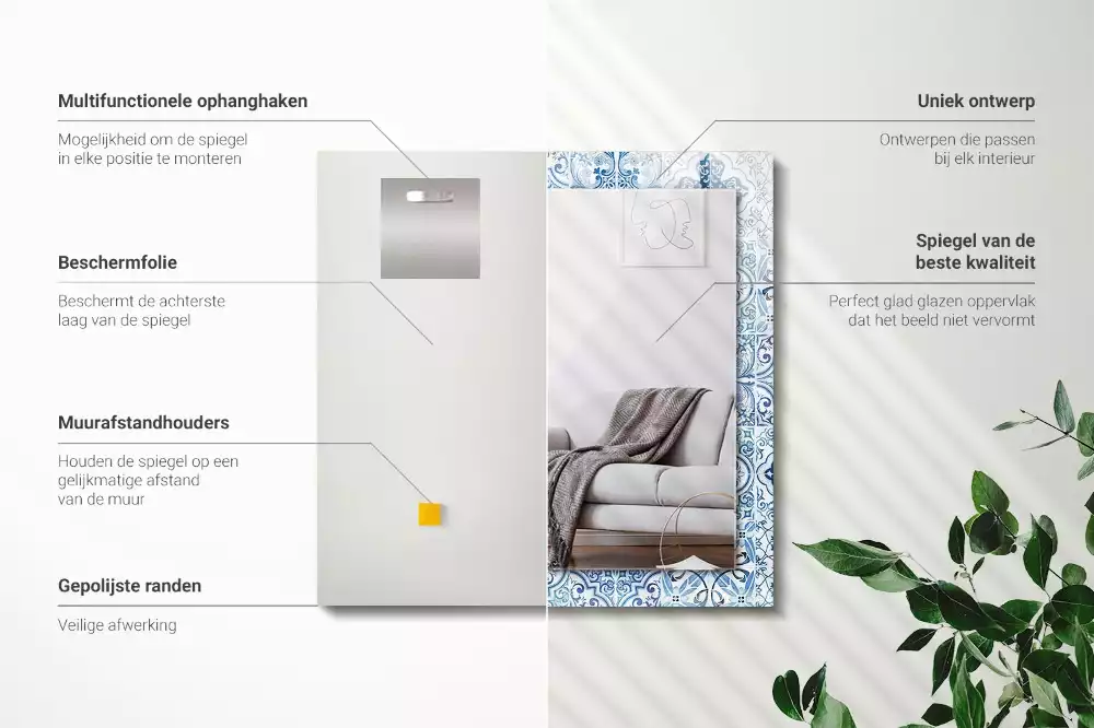 Miroir rectangulaire imprimé carreaux décoratifs bleu clair
