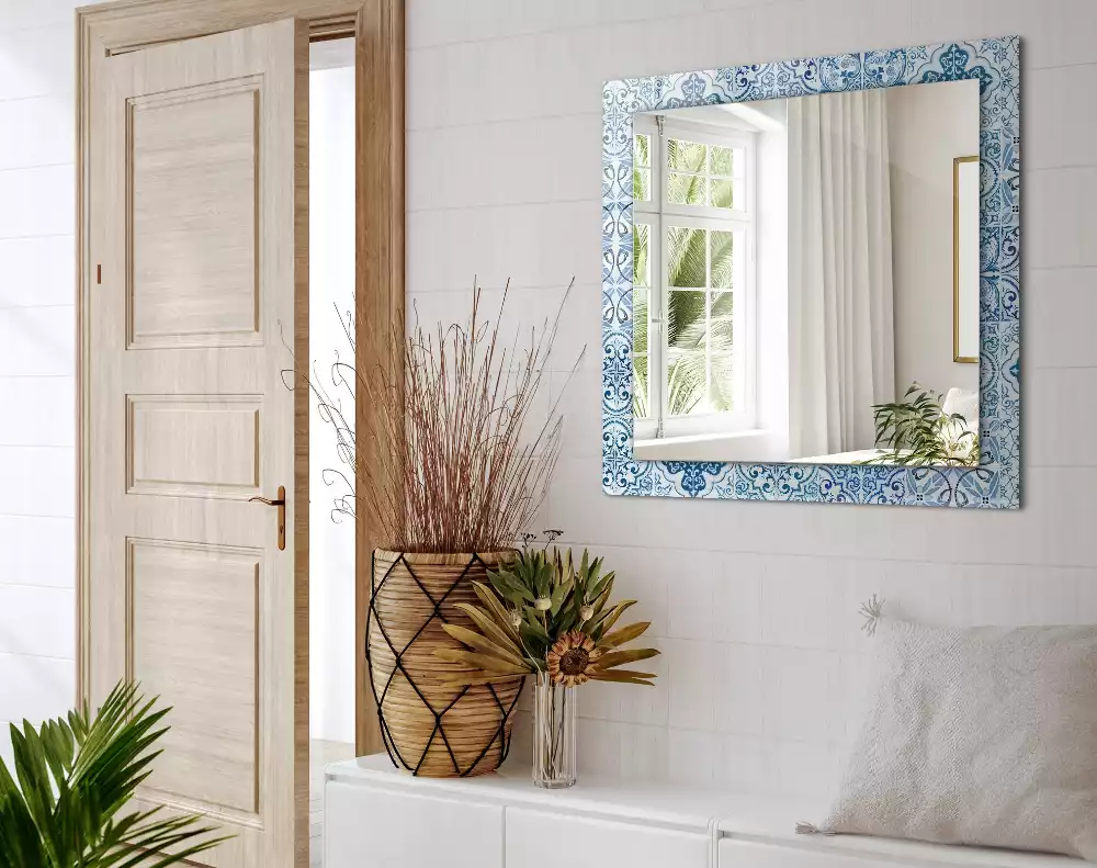 Miroir rectangulaire imprimé carreaux décoratifs bleu clair