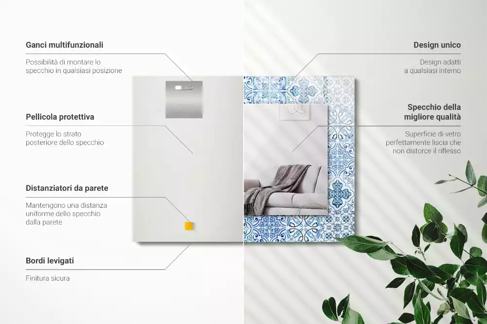 Miroir rectangulaire imprimé carreaux décoratifs bleu clair