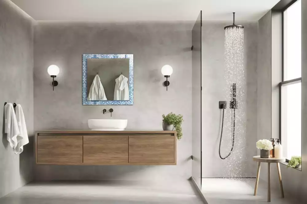 Miroir rectangulaire imprimé carreaux décoratifs bleu clair