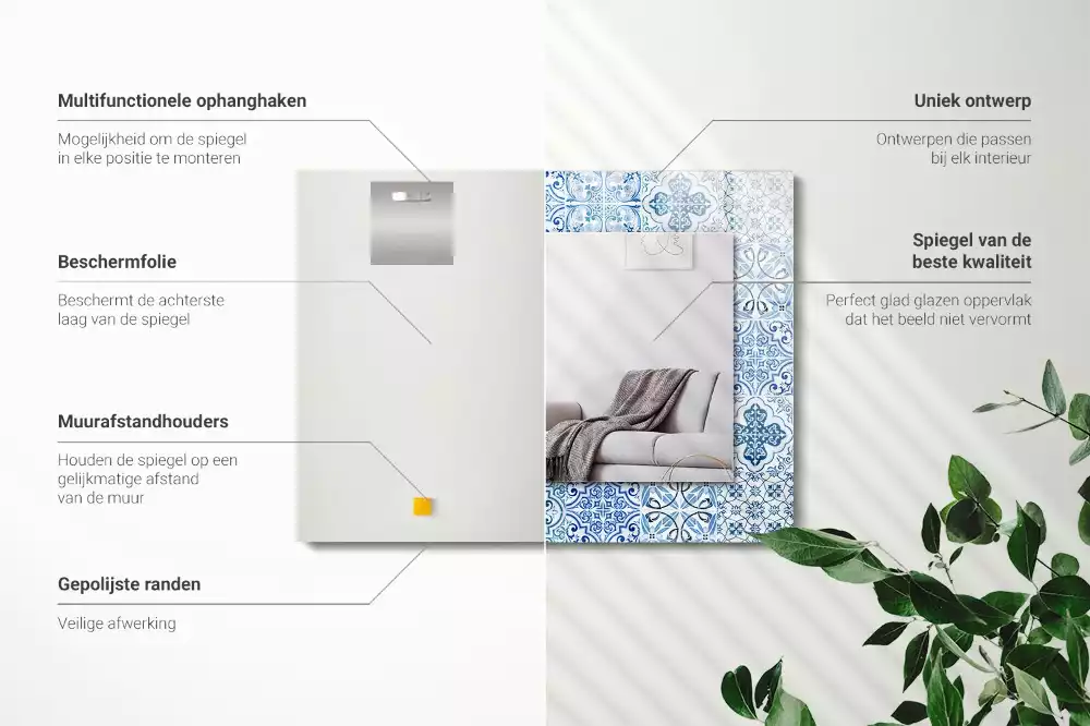 Miroir rectangulaire imprimé carreaux décoratifs bleu clair