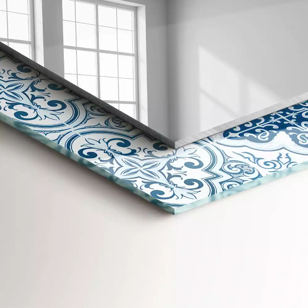 Miroir rectangulaire imprimé carreaux décoratifs bleu clair