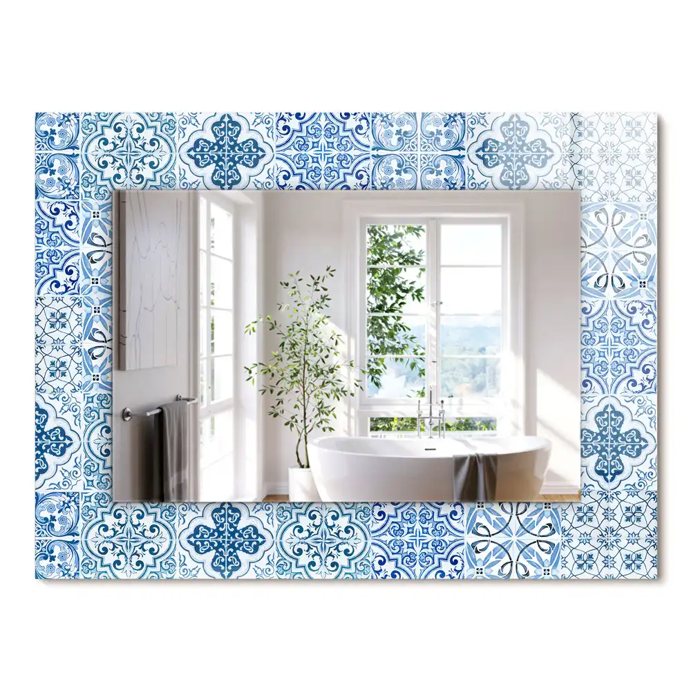 Miroir rectangulaire imprimé carreaux décoratifs bleu clair