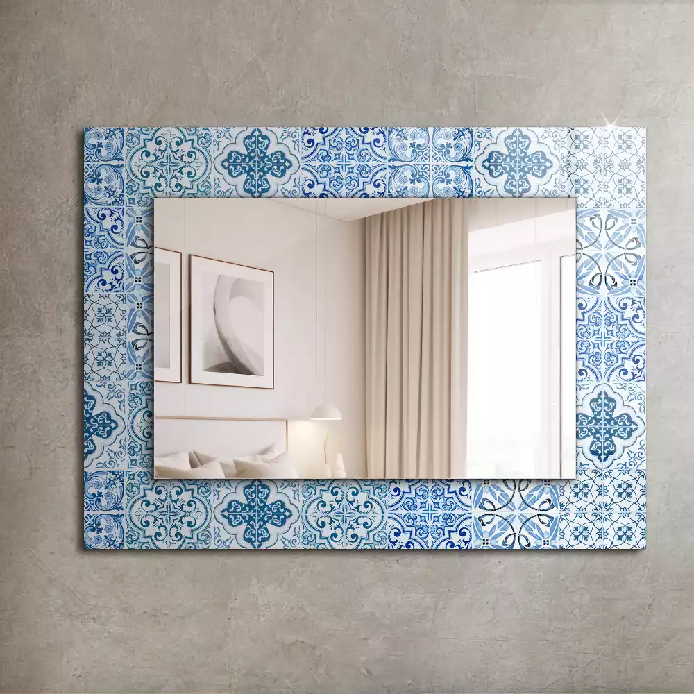 Miroir rectangulaire imprimé carreaux décoratifs bleu clair
