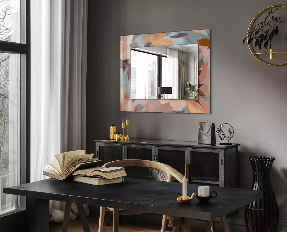 Miroir rectangulaire décoratif imprimé fleurs et feuilles pastel