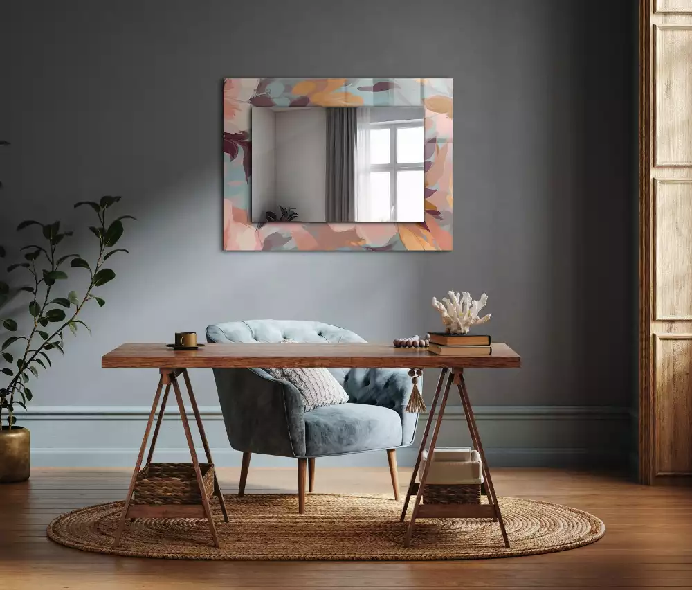 Miroir rectangulaire décoratif imprimé fleurs et feuilles pastel