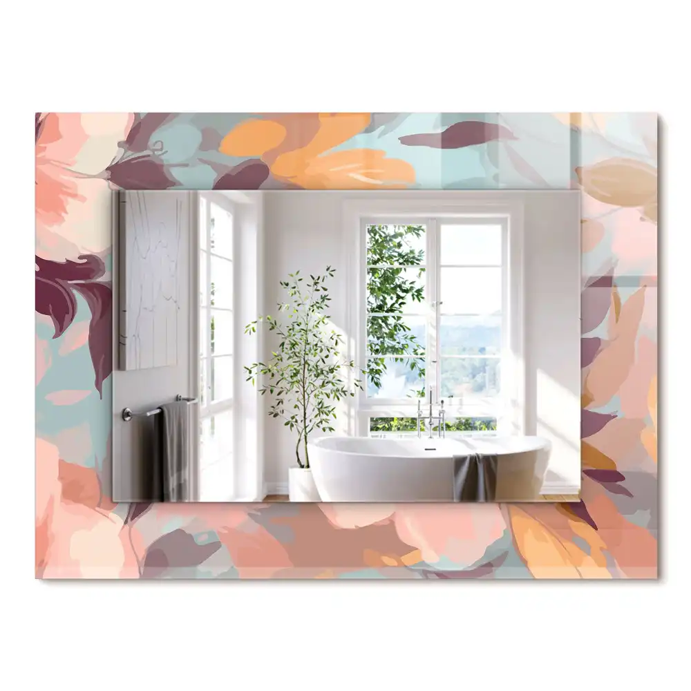 Miroir rectangulaire décoratif imprimé fleurs et feuilles pastel