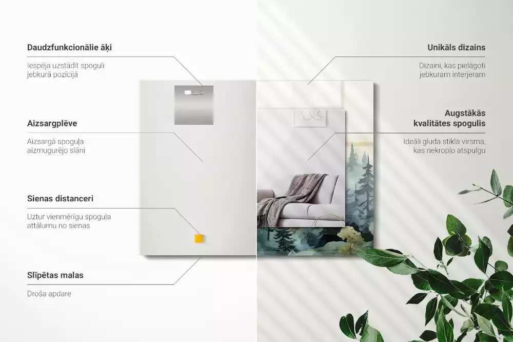 Miroir rectangulaire avec cadre imprimé forêt dans la brume