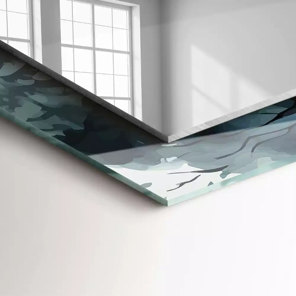 Miroir rectangulaire avec cadre imprimé forêt dans la brume